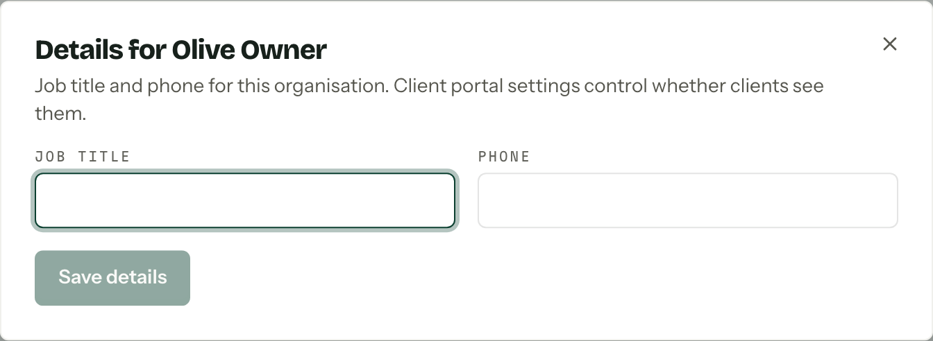 The member details dialog with Job title and Phone fields.